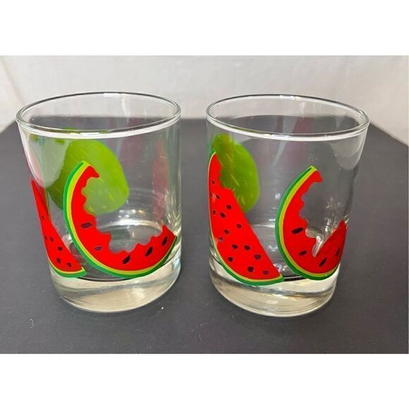 2 Vintage Watermelon Glasses, Lowballs, Cocktail Glasses EVC - Picture 2 of 11